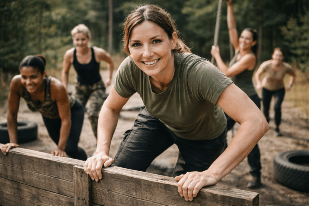 Frauen beim Überwinden der Hindernissbahn